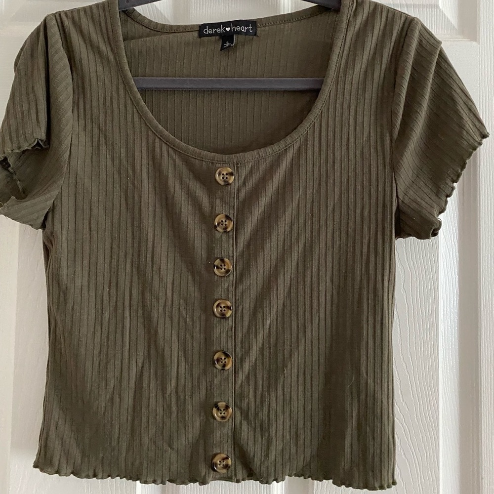 Green Ruffle Trim Crop Top With Buttons